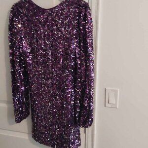 Ever New Purple Sequined Long-Sleeved Dress